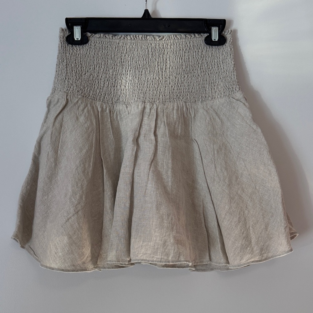 J.Crew | 100% Linen Tan Smocked A-Line Skirt | Women's Small